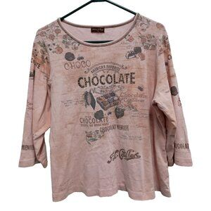 Flower N Ring Wearable Art Top Womens Size 1X Pink Chocolate Graphic Embellished